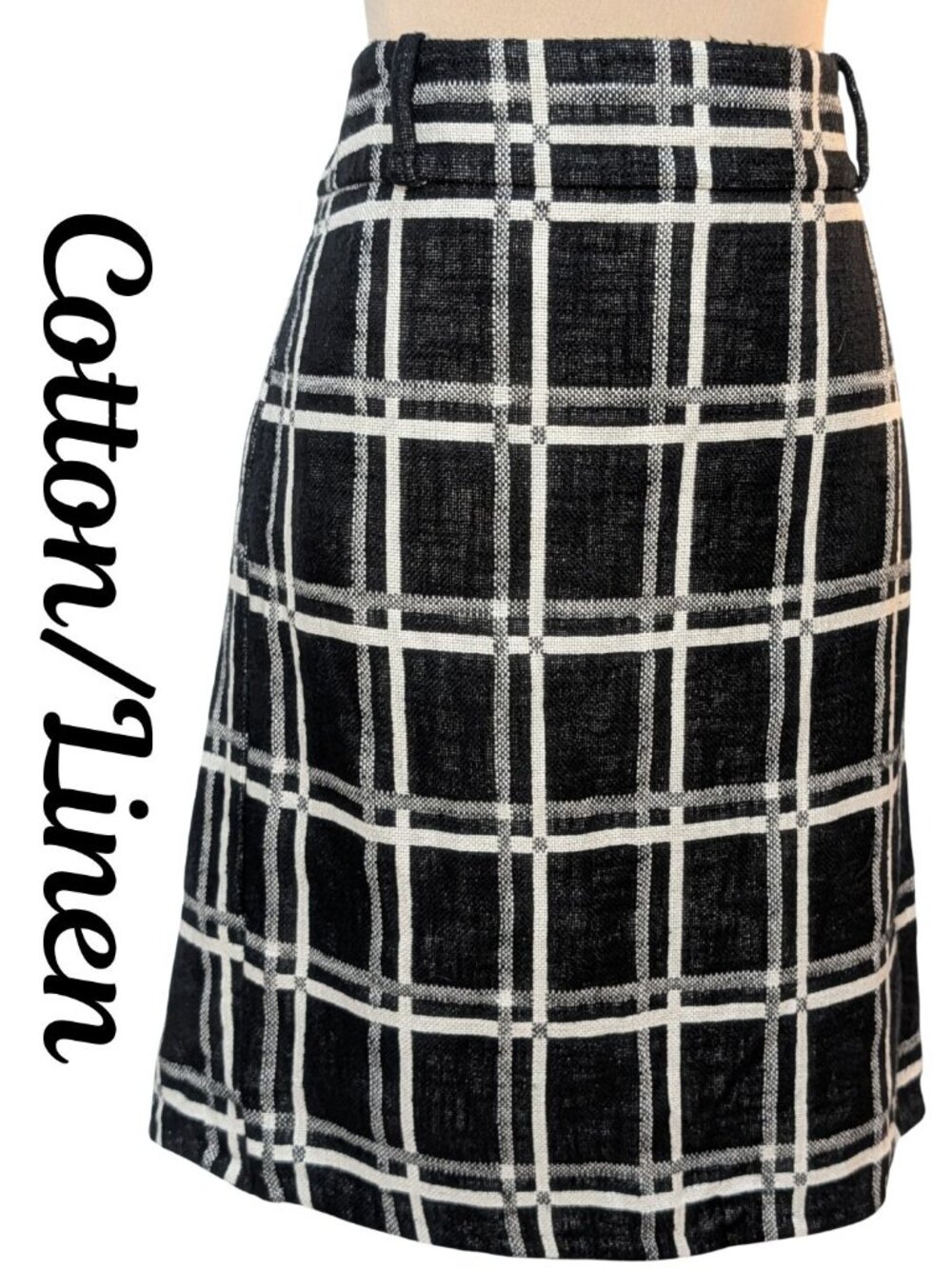 Ann Taylor Plaid Cotton-Linen Pencil Skirt